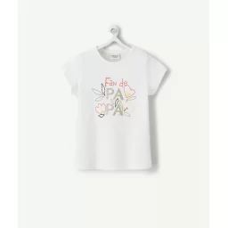 T-shirt blanc bébé fille en fibres recyclées imprimé magique papa –  – Soldes