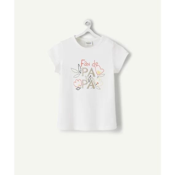 T-shirt blanc bébé fille en fibres recyclées imprimé magique papa –  – Soldes