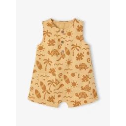 Combishort motifs beach effet lin bébé ocre