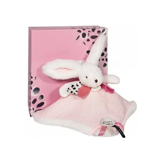Doudou plat avec coffret lapin rose Happy Blush