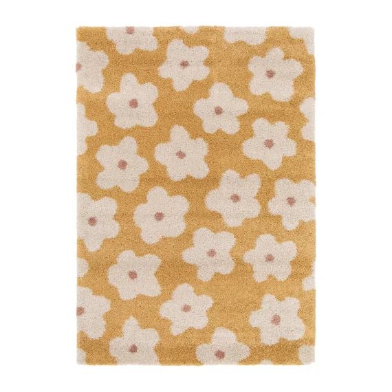 Tapis Enfant Épais Et Confortable Fleurs Jaune