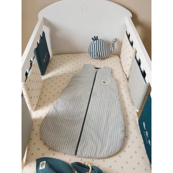 Tour de lit / tour de parc pare-chocs NAVY SEA, contient du lin lot bleu