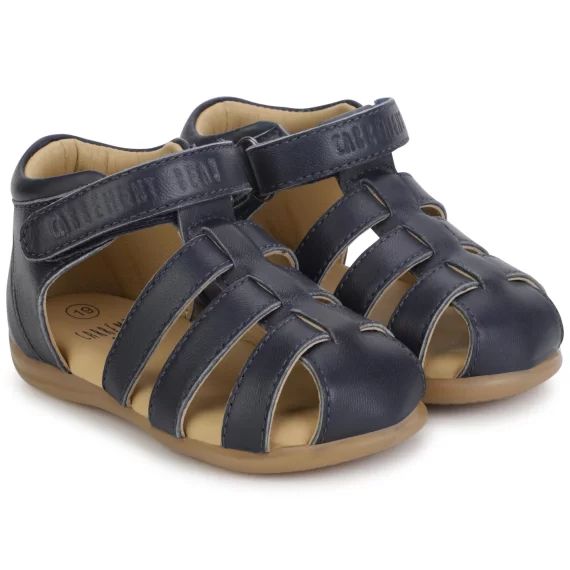Sandales à scratch en cuir Garçon Bleu