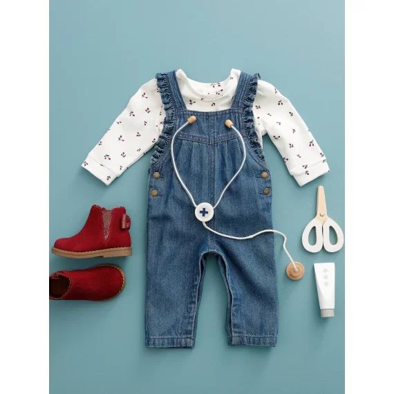 Salopette à volants bébé en denim stone
