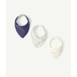 Lot de 3 bavoirs bébé en coton style bandanas bleu et blanc –  – Soldes
