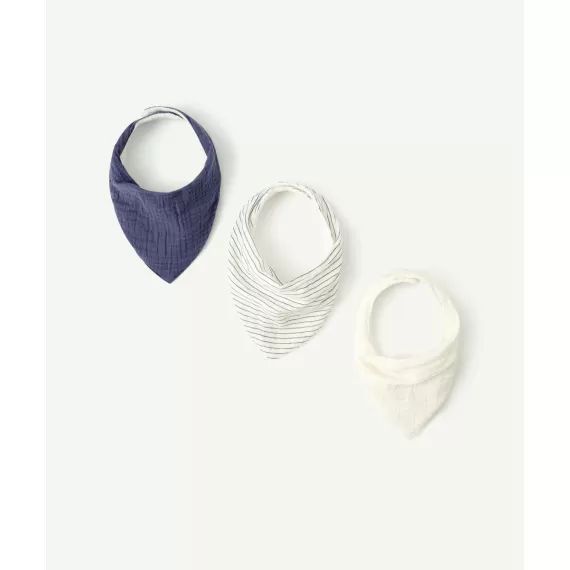 Lot de 3 bavoirs bébé en coton style bandanas bleu et blanc –  – Soldes