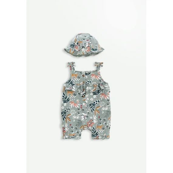 Combishort Bébé Et Chapeau En Gaze De Coton Palaos Vert