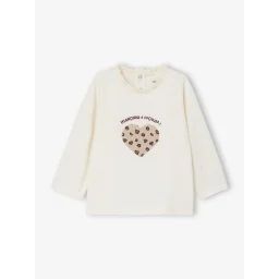 T-shirt bébé manches longues avec motif cœur léopard écru