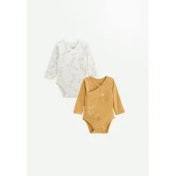 Lot De 2 Bodies Bébé Manches Longues Ouverture Croisée Emilie Ecru