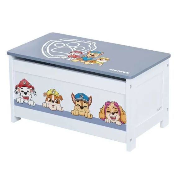 Roba Pat Patrouille Coffre À Jouets En Bois – Couvercle Rabattable – Motif Des Chiens – Gris – Blanc Gris