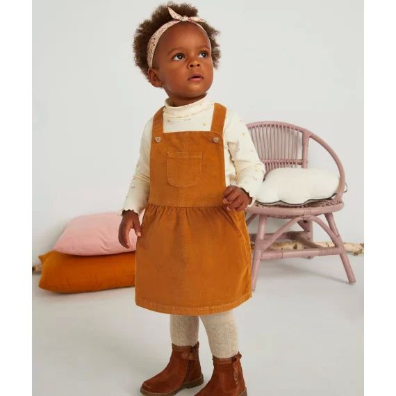 Robe bébé fille moutarde type salopette en velours côtelé –  – Soldes