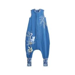 Turbulette D&rsquo;été En Gaze De Coton Avec Pieds Retroussables Gamboa Bleu
