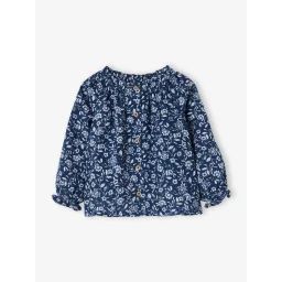Blouse à fleurs en gaze de coton bébé fille bleu jean