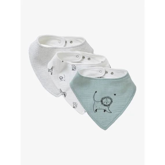 Lot de 3 bavoirs bandanas en gaze de coton blanc