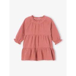 Robe à volants bébé fille en gaze de coton vieux rose