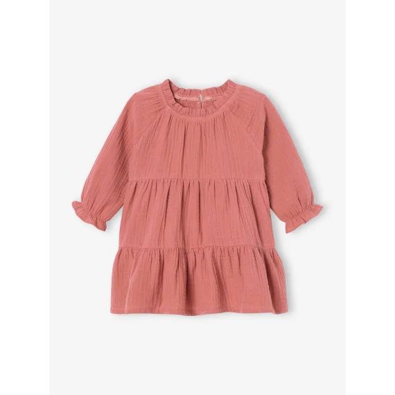 Robe à volants bébé fille en gaze de coton vieux rose