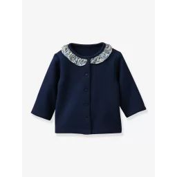 Cardigan Bébé col en tissu Liberty CYRILLUS marine