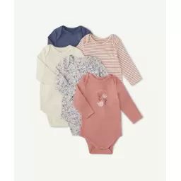 Lot de 5 bodies unis et imprimés en coton bio bébé –  – Soldes