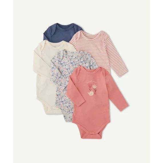 Lot de 5 bodies unis et imprimés en coton bio bébé –  – Soldes