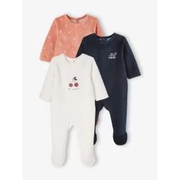 Lot de 3 pyjamas en velours bébé ouverture dos BASICS lot blush foncé