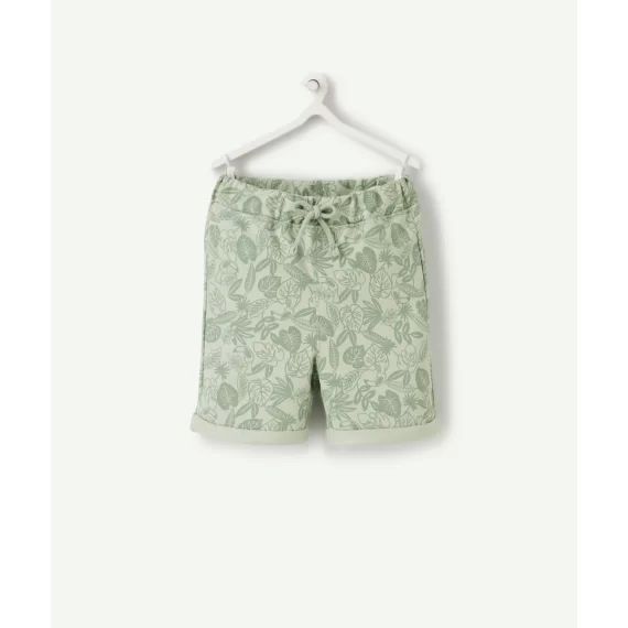 Bermuda bébé garçon en fibres recyclées vert imprimé tropical –  – Soldes