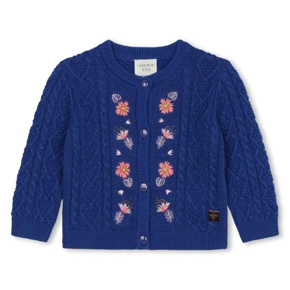 Cardigan brodé en tricot Fille Bleu