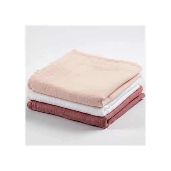 Lot de 3 langes en coton bio Rose/Nude/Bois de rose (70 x 70 cm)