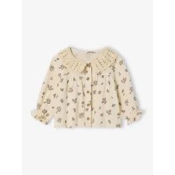 Blouse imprimée bébé avec col en crochet vanille