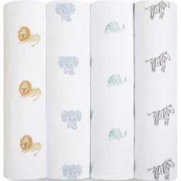 Lot de 4 maxi-langes en coton bio Animal Kingdom (120 x 120 cm)