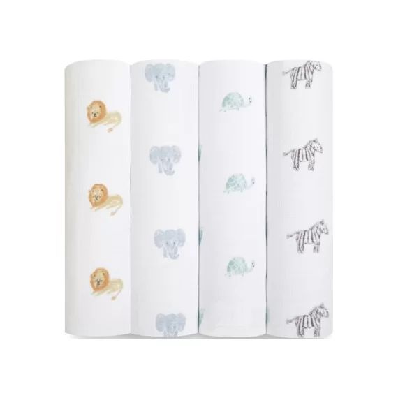 Lot de 4 maxi-langes en coton bio Animal Kingdom (120 x 120 cm)