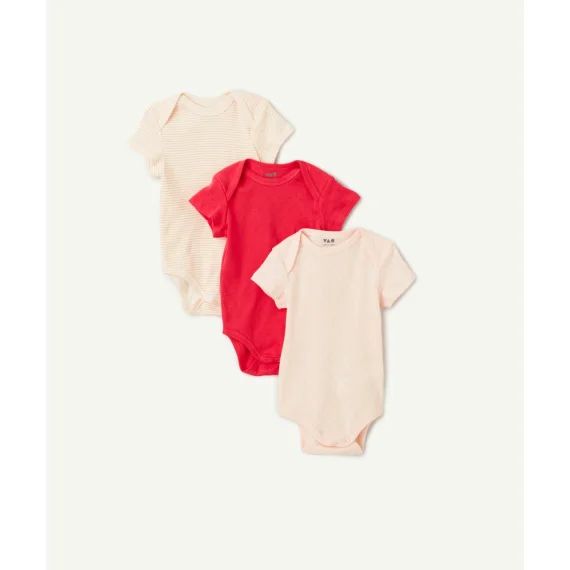 Lot de 3 bodies roses et blancs en coton bio