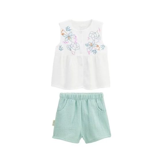 Ensemble Bébé T-shirt Et Short En Gaze De Coton Patroika Vert