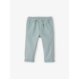 Pantalon bébé garçon en toile à taille élastiquée vert céladon