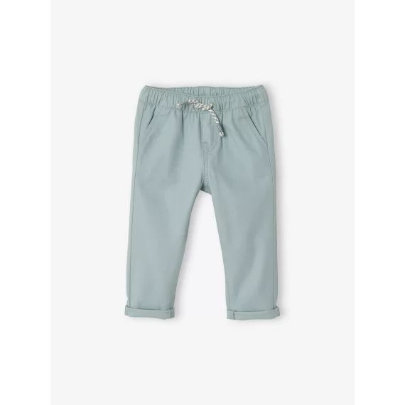 Pantalon bébé garçon en toile à taille élastiquée vert céladon