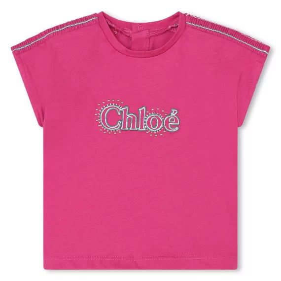 T-shirt avec imprimé et smocks Fille Rose