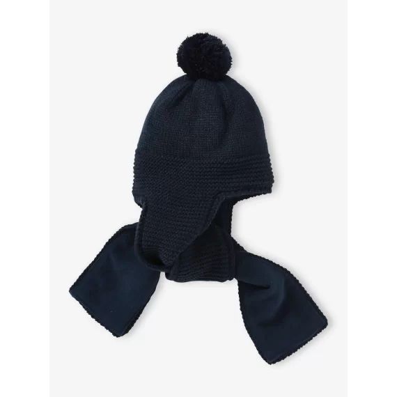 Bonnet/écharpe 2 en 1 point mousse bébé bleu grisé