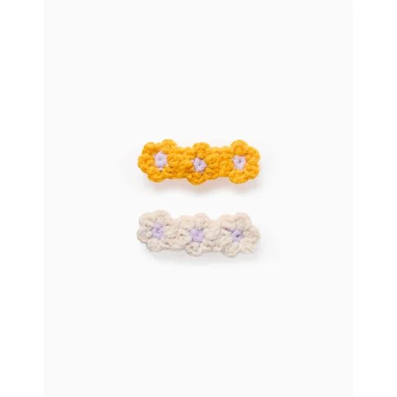 Pack 2 Barrettes À Cheveux Avec Fleurs En Crochet Mauve Clair