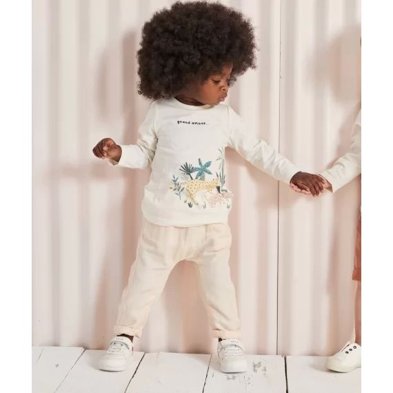 Pantalon fluide bébé fille rose en tencel et lin –  – Soldes