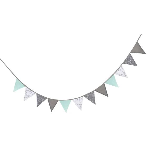Guirlande De 12 Fanions Little Stars Gris – Vert Menthe / Lapin Mif