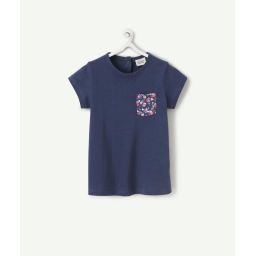 T-shirt bébé fille en coton biologique bleu avec imprimé coeurs –  – Soldes