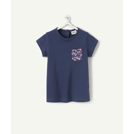 T-shirt bébé fille en coton biologique bleu avec imprimé coeurs –  – Soldes