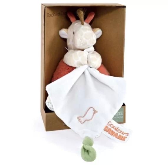 Doudou et Compagnie – DC4071 – Peluche girafe avec doudou mouchoir – 15 cm blanc