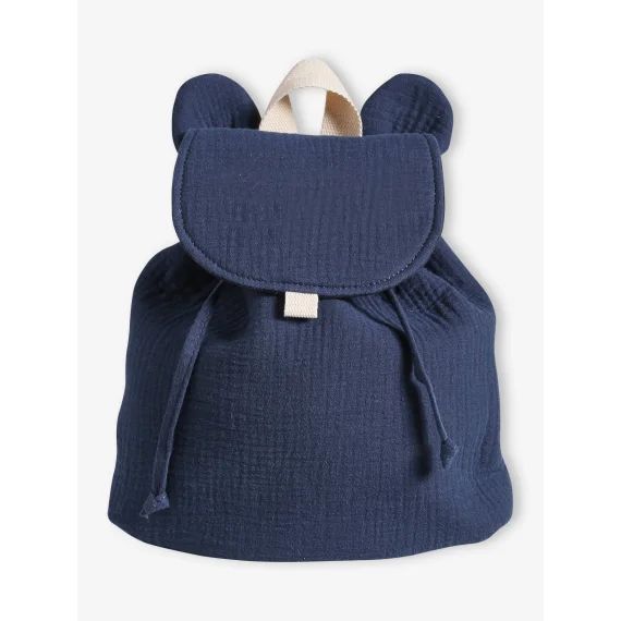Sac à dos maternelle personnalisable en gaze de coton animation oreilles bleu nuit