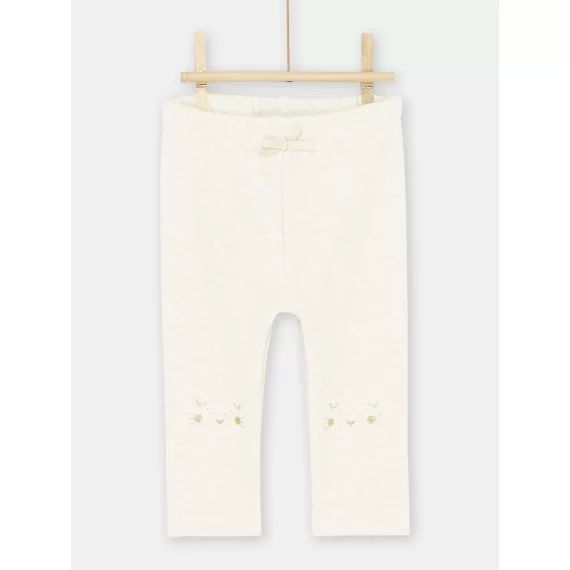 Pantalon Beige Chiné À Broderies Tête D&rsquo;animal Bébé Fille