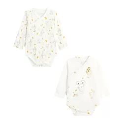 Lot De 2 Bodies Bébé Manches Longues Ouverture Croisée Mini Souris Blanc