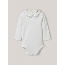 Body Col Brodé En Coton Biologique Blanc Doux