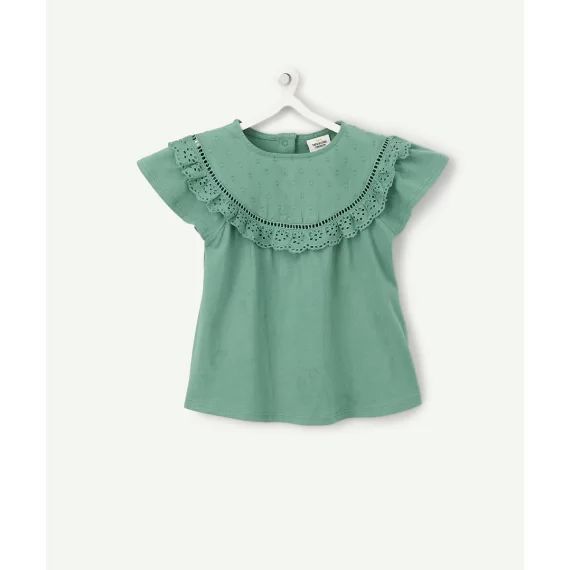 T-shirt bébé fille en coton vert avec broderies –  – Soldes