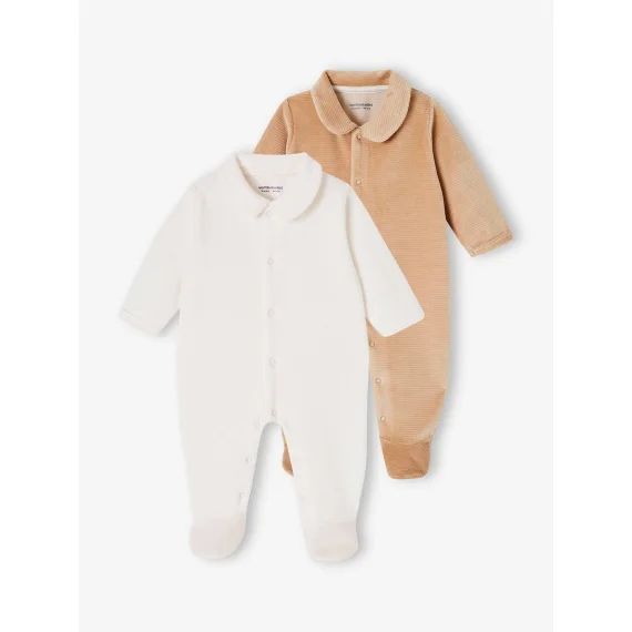 Lot 2 dors-bien en velours côtelé ouverture naissance bébé beige