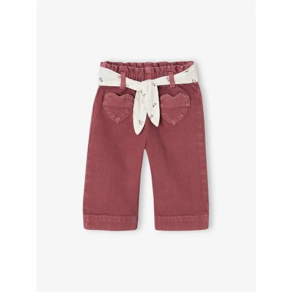Pantalon couleur large bébé fille avec ceinture à nouer violine
