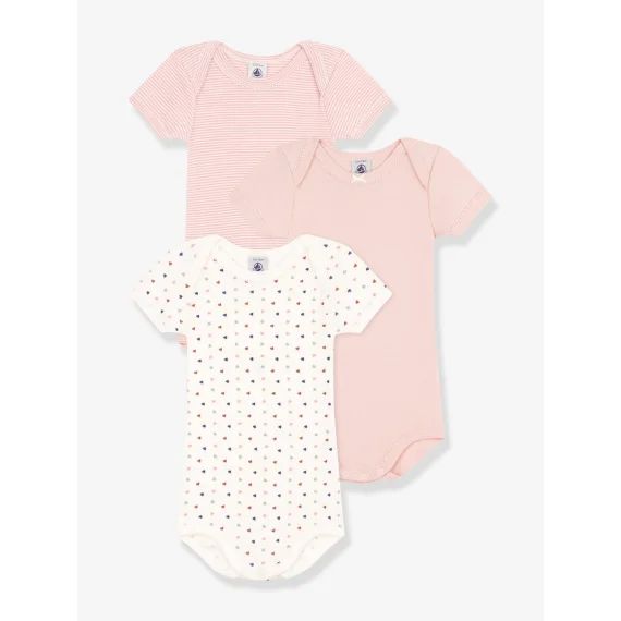 Lot 3 bodies manches courtes mini coeurs PETIT BATEAU vieux rose